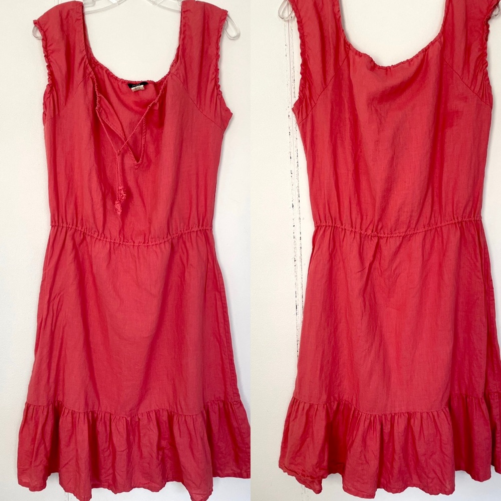 JCrew - breezy linen coral color beach cover up dress with tassel.